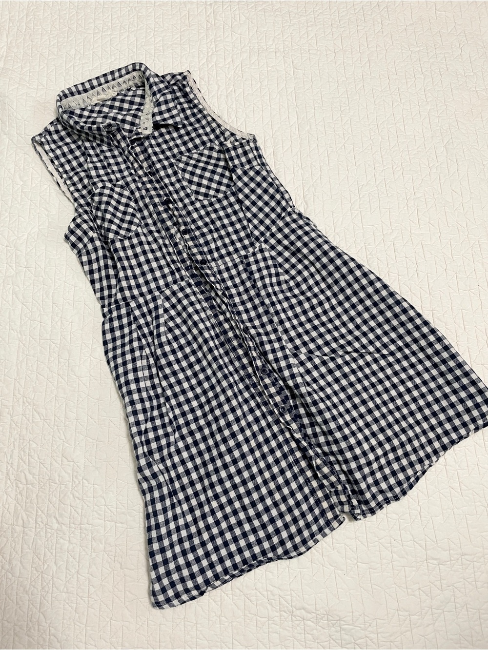 Hem & Thread Navy and White Gingham Dress with Collar